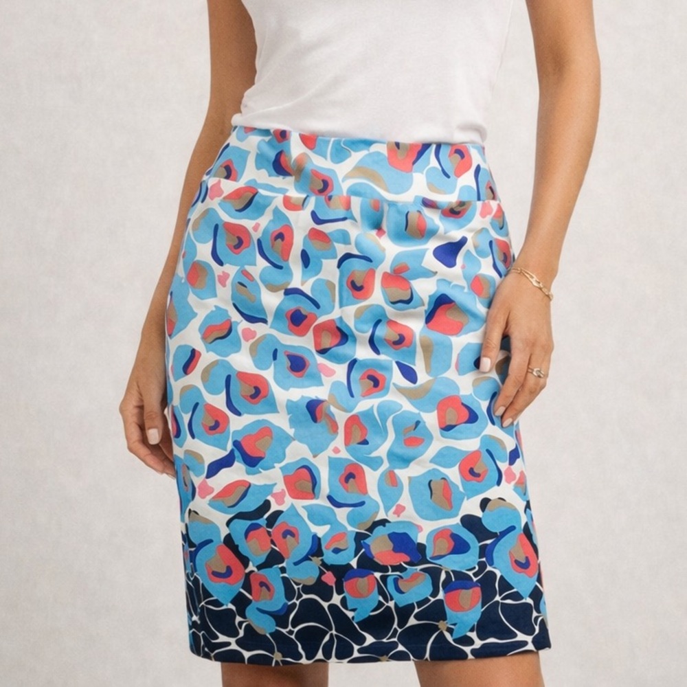 Ann Taylor Blue and Pink Patterned Pencil Skirt